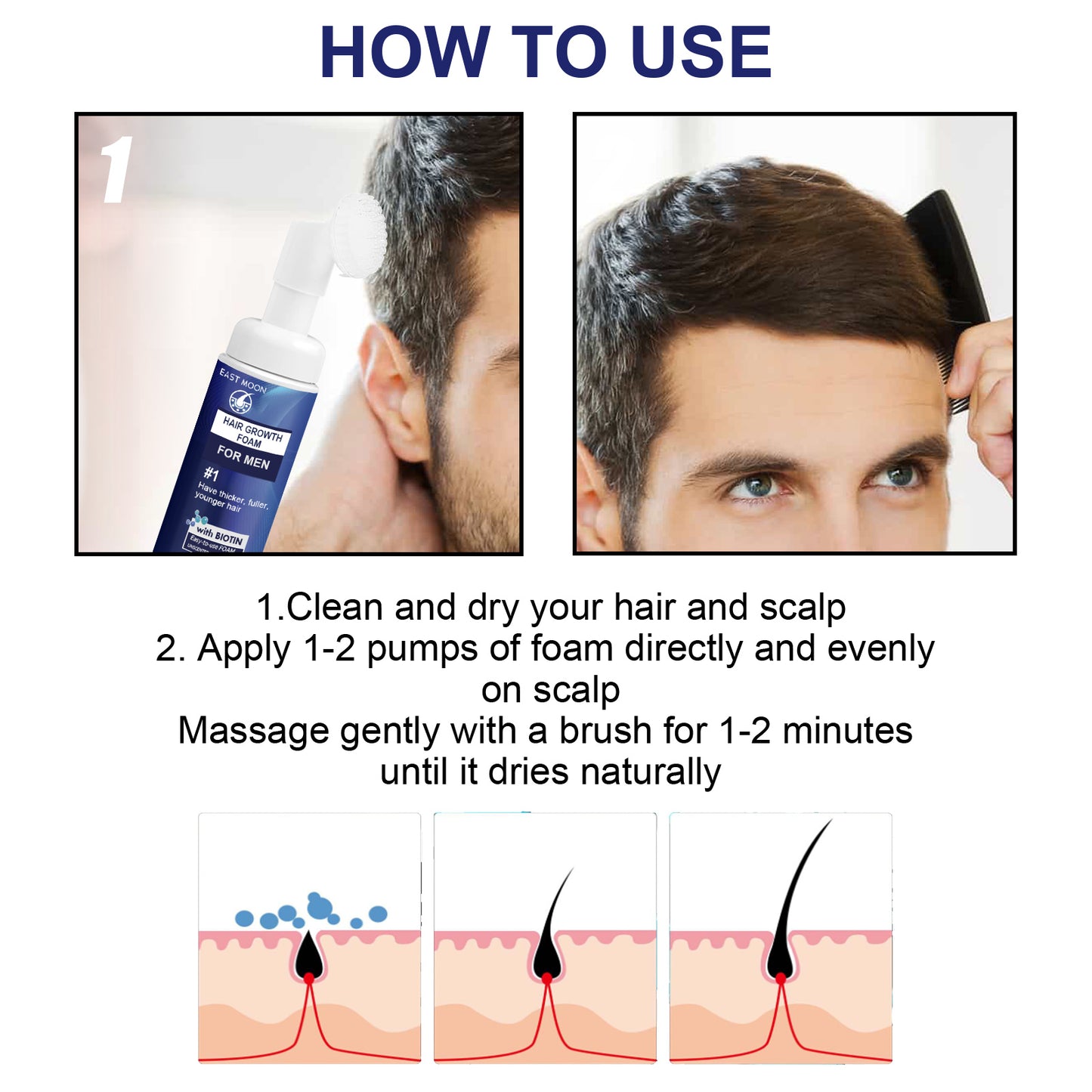 East Moon Men's Dense Hair Foam Machine, Repair Hair Root Follicle Men's Hair Thick Moisturizing Foam