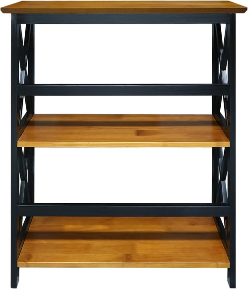 Shelf Bookcase Antique Walnut Black Three Shelf X Design