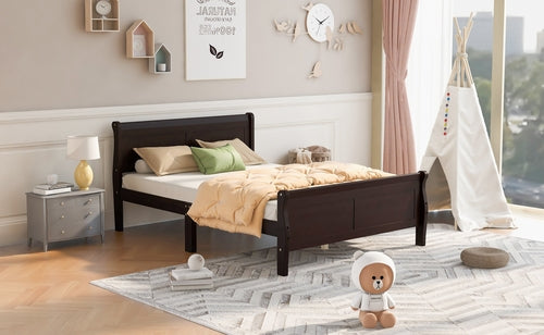 Wood Platform Bed with Headboard and Wooden Slat Support