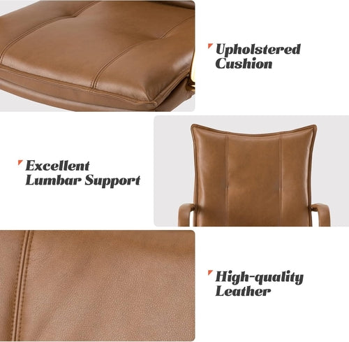 Adjustable Faux Leather Desk Chair With Golden Legs Camel