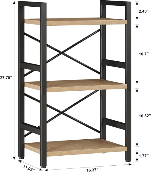 3 Tier Industrial Metal Bookcase Rustic Etagere Shelf Light Coffee