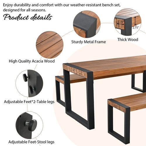 3-pieces Patio Furniture Set Acacia Wood for Patio, Garden & Outdoor