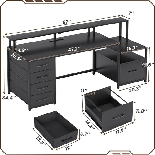 66 Inch Computer Desk 5 Drawers For Home Office Workspace