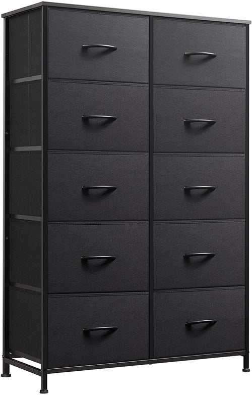 Tall Black Dresser With 10 Drawers And Fabric Bins Storage Organizer