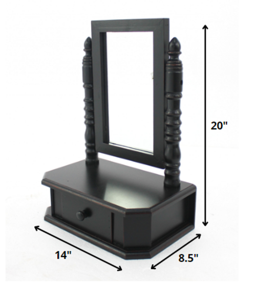 8.5 x 14 x 20 Black Traditional Drawer Table Mirror