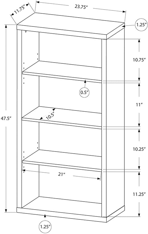Adjustable 3 Shelf Bookcase 48H Brown Laminate Finish