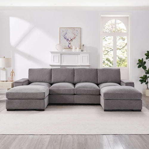 Sectional Sofa Deep Seat Sofa Couch With Ottomans, Corduroy Sofa