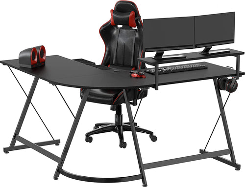 Vista L Shaped Desk With Removable Monitor Shelf In Black
