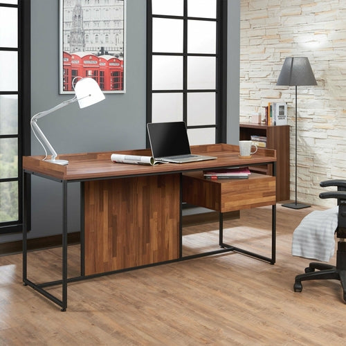 62inches X 24inches X 31inches Walnut Sandy Black Metal Desk