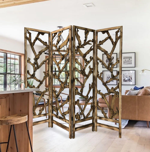 4 Panel Room Divider with Tropical Leaf
