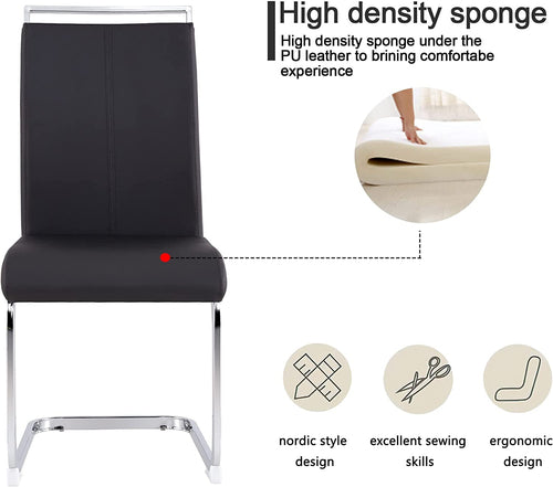 6 Piece Black PU Leather Dining Chairs With Metal Legs