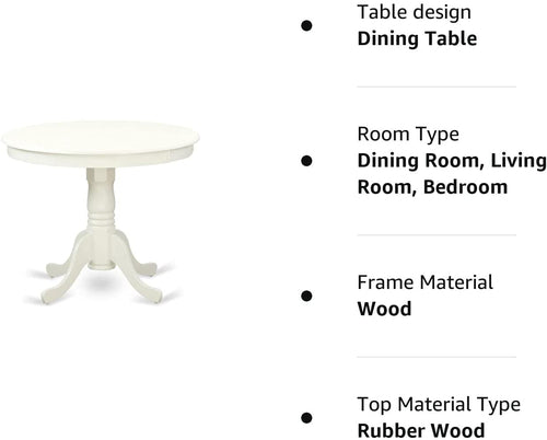 Mid Century Round Solid Wood Dining Table With Linen White Finish