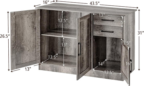 Gray Entryway Sideboard Cabinet With Drawers And Shelves