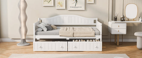 Twin Wooden Daybed with 2 drawers, Sofa Bed for Bedroom Living Room,No