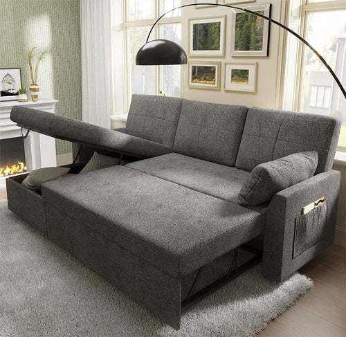 Gray Sectional Sleeper Sofa With Storage Chaise Bed