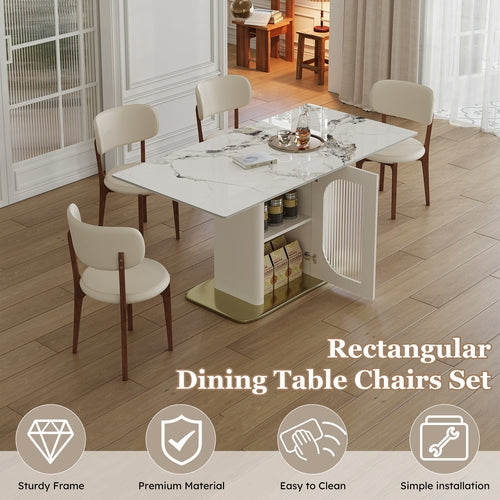 63 Modern 4-6 Person Dining Table Set With Storage Burnt Stone
