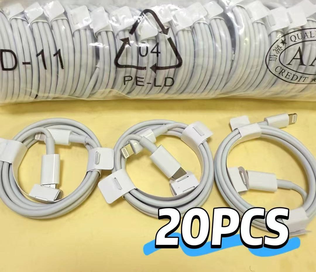 20pcs USB-C to Lightning Cable, PVC Round Matte Fast Charging Cord, 10-20W Power, Data Sync, with Electronic Components for iPhone 14/ 13/ 12/ 11 Pro Max/ Xr/ Xs/ 8/ 7/ 6 Plus