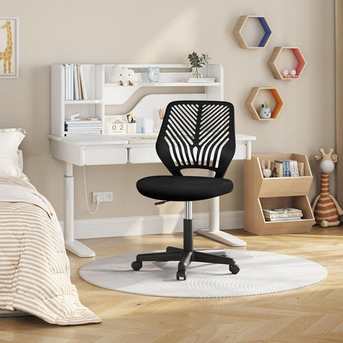 Students Cute Desk Chair Low-Back Armless Study Chair W/Lumbar Support