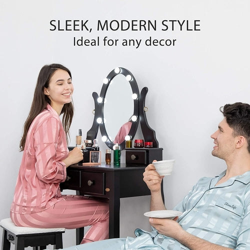Three Color Dimmable LED Lighted Vanity Mirror Set With Built In