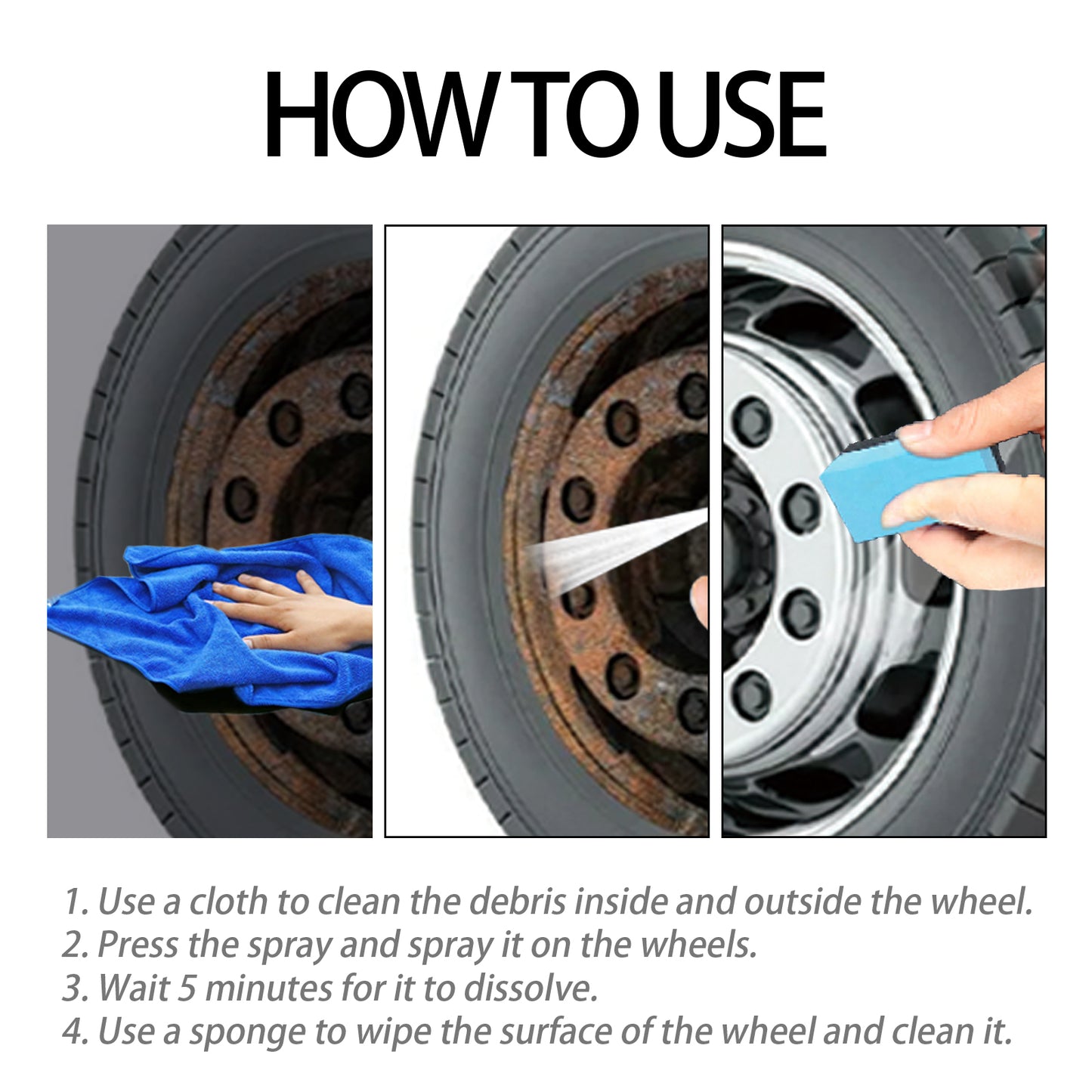 Non-Acid Wheel Cleaner & Bug Remover, Wheel Hub Rim Cleaning Stains Repair Wheel Abnormal Noise Rust Remover