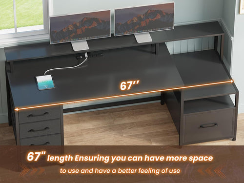66 Inch Computer Desk 5 Drawers For Home Office Workspace
