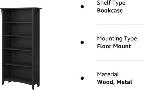 Vintage Black Bookcase With Adjustable Shelves For Home