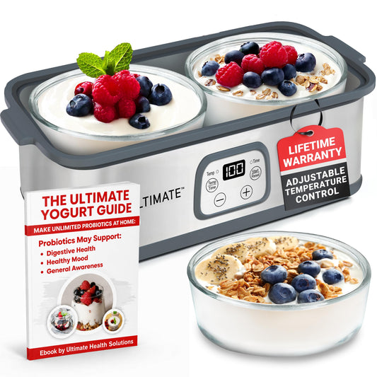 Ultimate Probiotic Yogurt Maker with Adjustable Time & Temperature Control, Make Trillions of Probiotics for Better Gut Health, Two 1-Quart Containers for Larger Batches, ULTIMATE LIFETIME WARRANTY