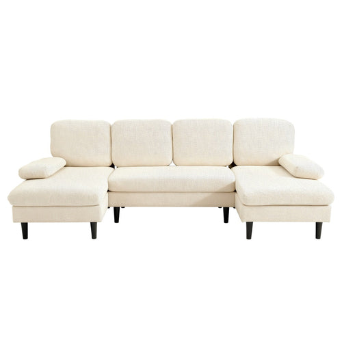 U-shaped Combination Sofa, Double Lounge Chair, Chenille Fabric 4-seat