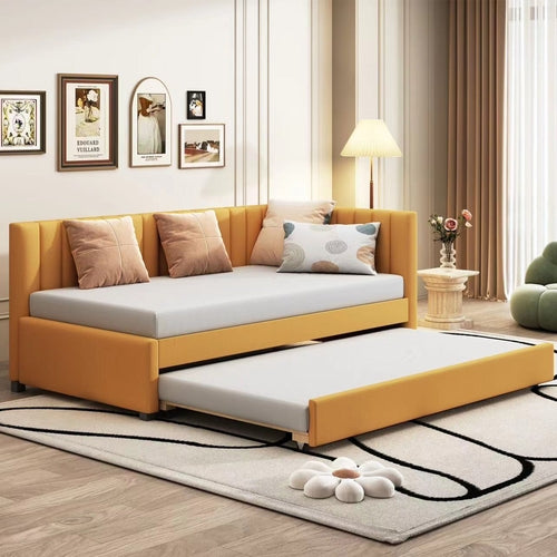 Upholstered Daybed with Trundle Sofa Bed Frame No Box Spring Needed,