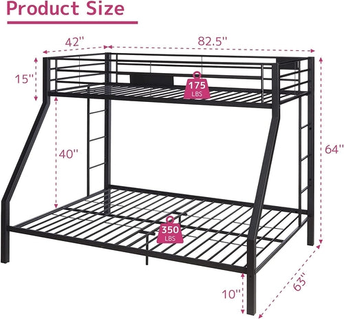 Twin XL Queen Bunk Bed In Sandy Black Finish Metal Slats