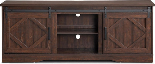 75 Inch Rustic Brown Barn Door TV Stand With Storage