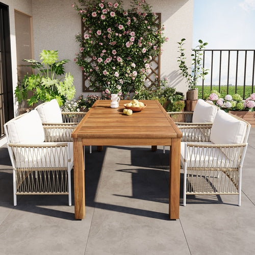 Patio 5pcs Wooden Dining Table Set, Outdoor 67''L Rectangular Table