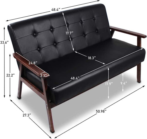 Mid Century 3 Piece Sofa And Chair Set With Black Wood Arms