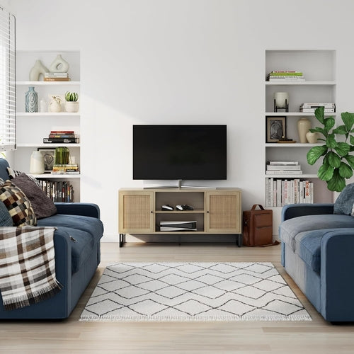 Mina Modern TV Stand With Storage Doors Oak Finish