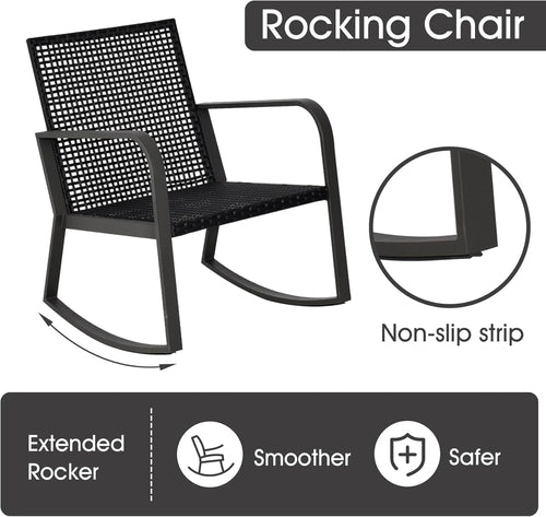Blue 3 Piece Patio Bistro Set With Rocking Chairs And Cushioned Seats