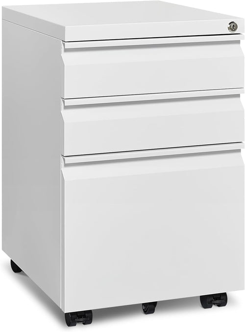 White Rolling File Cabinet With Lock Office Storage