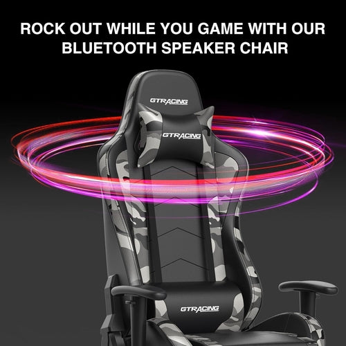 Gaming Chair With Bluetooth Speakers And Footrest Blue