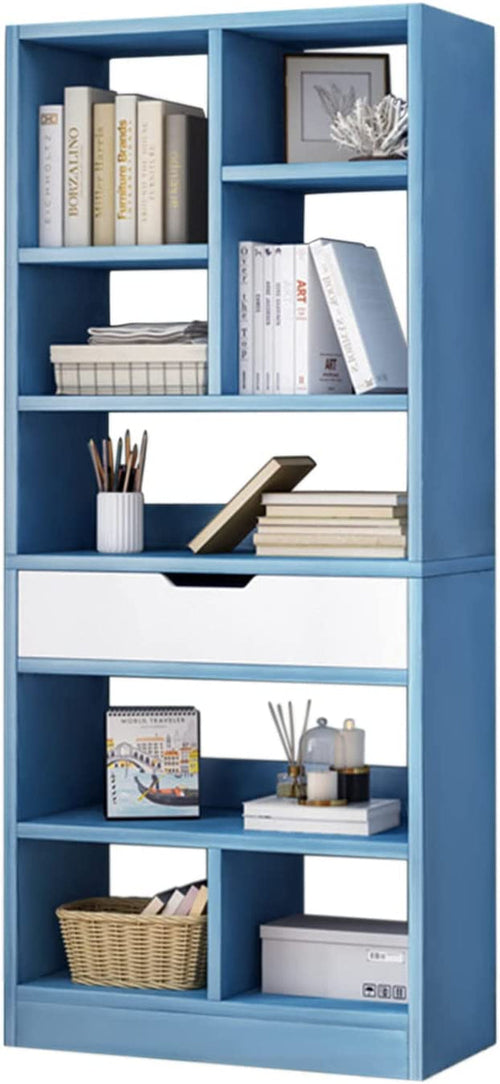 Bright Blue Wooden Bookcase With Eight Cubes Scandinavian