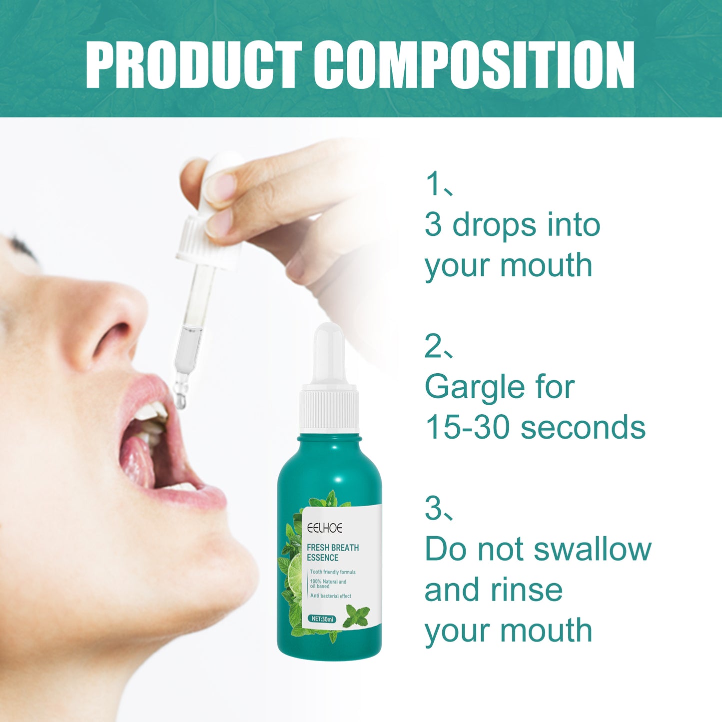 EELHOE Fresh Breath Essence, Cleans Bad Breath And Leaves Fresh Breath Mint Scent Essence