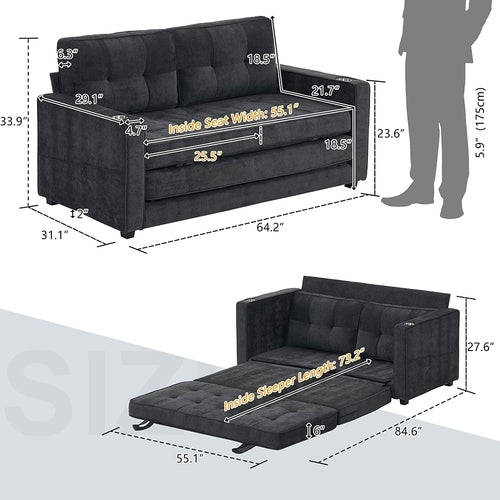 Full Size Futon Sofa Bed Convertible For Living Room