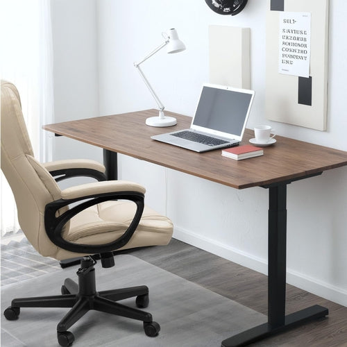 Beige High Back Office Chair With Adjustable Height And Lumbar Support