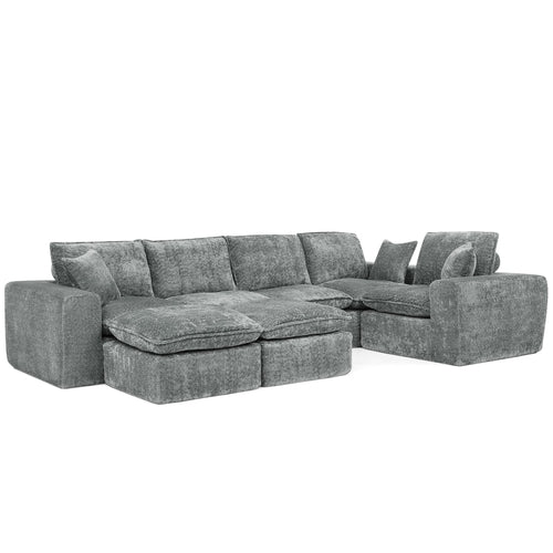 Modern Boucle L-Shaped Sectional Sofa with Two Moveable Ottomans,