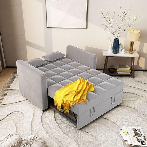 Velvet Sleeper Sofa With Hidden Table For Small Spaces