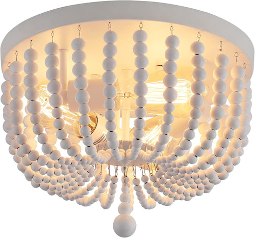 White Boho Beaded Flush Mount Ceiling Light 3 Lights