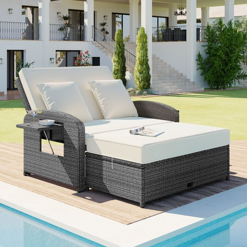 Outdoor Chaise Lounge Rattan White with Adjustable Design for Patio,