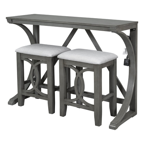 TOPMAx Farmhouse 3- Piece Counter Height Dining Table Set With USB