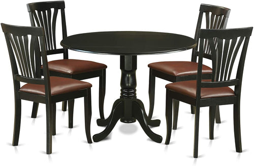 5 Piece Drop Leaf Dining Table Set Black Faux Leather