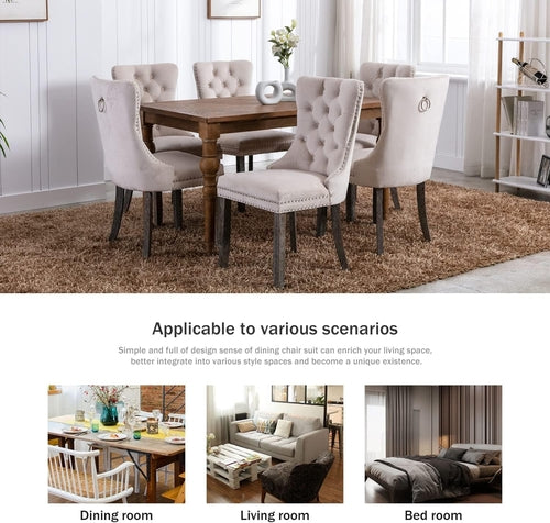 Velvet Dining Chairs Set of 6, Tufted Dining Room Chairs with Button
