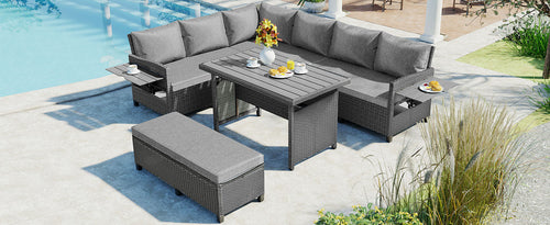 5-Piece Outdoor Patio Rattan Sofa Set, Sectional PE Wicker L-Shaped