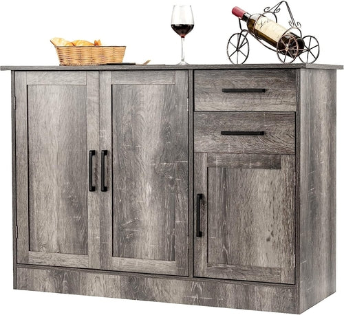 Gray Entryway Sideboard Cabinet With Drawers And Shelves